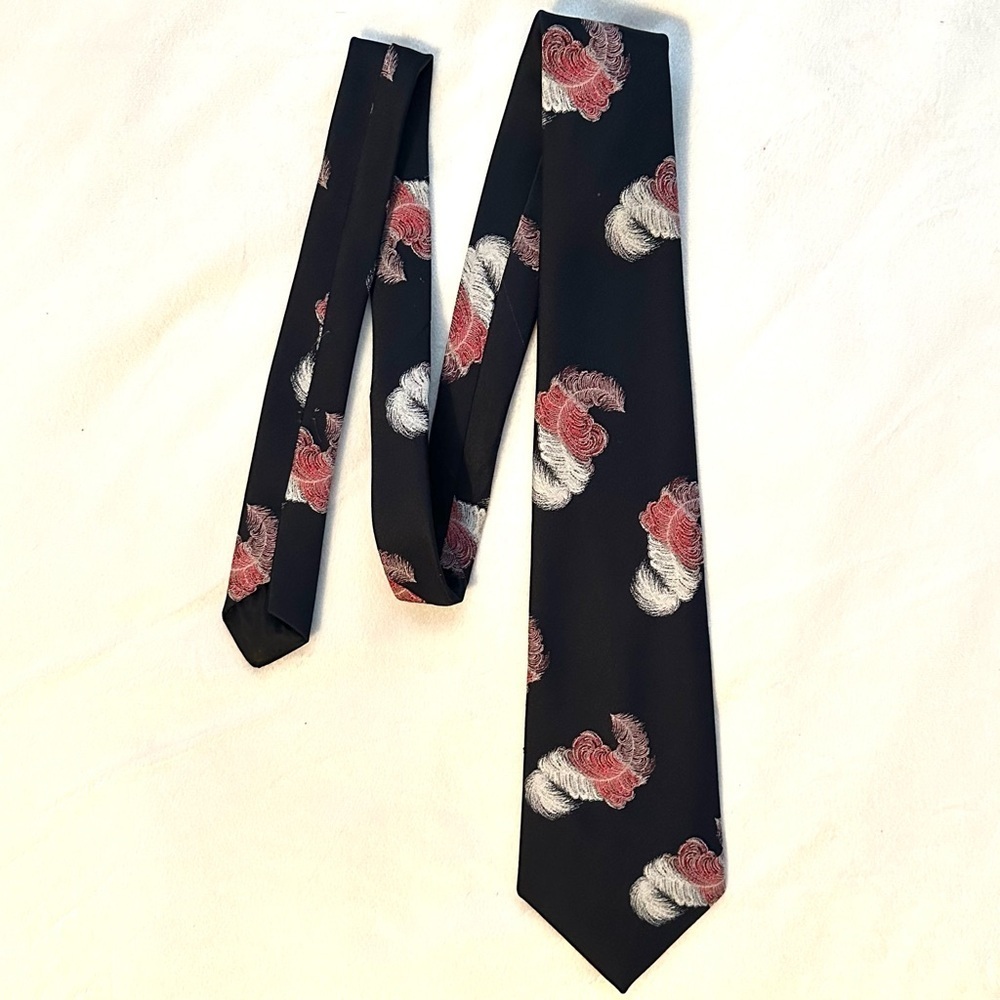 Vintage Prince Gino Trevira Cravatte Fluffy Feather Print Mens Neck Tie black